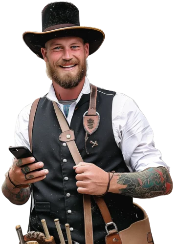 Bild eines Zimmermanns mit Smartphone in der Hand